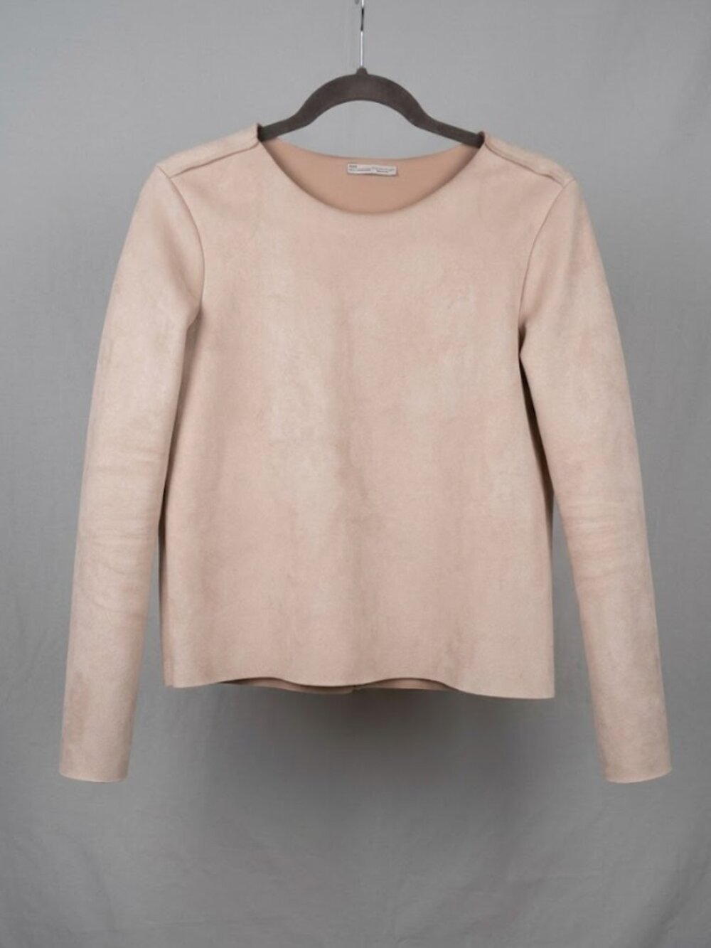 ZARA Woman Faux Suede Beige Blush Pink Long Sleeve Top Size S